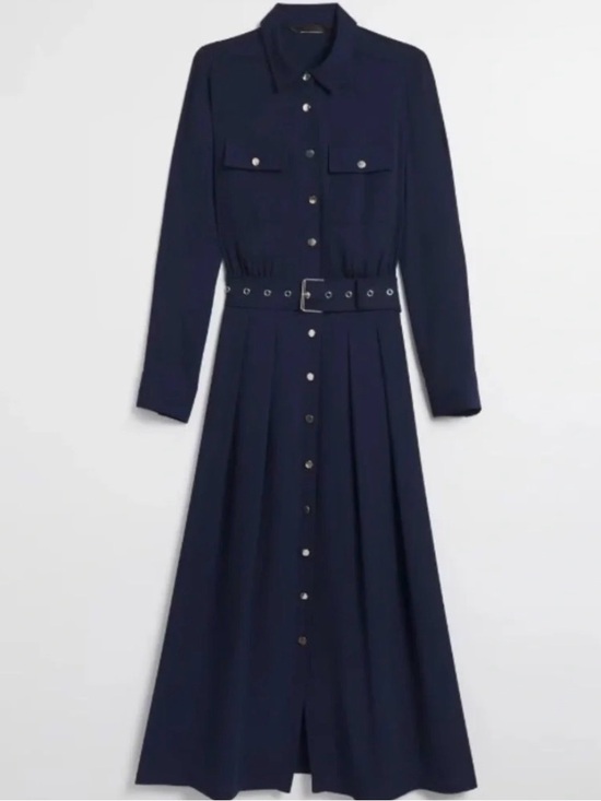 White House Black Market Dresses & Skirts - WHBM Long Navy Shirt Dress with Belt